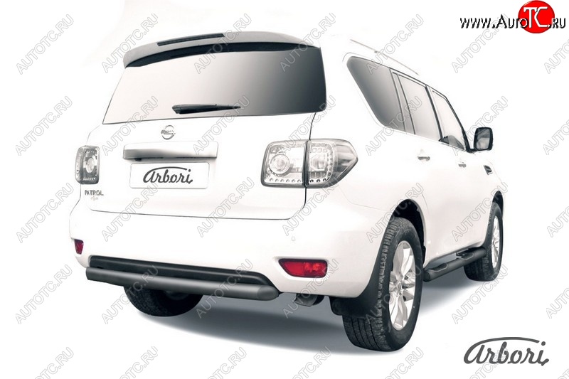 13 409 р. Защита заднего бампера Arbori (короткая, черная, 1 труба d76 mm). Nissan Patrol 6 Y62 дорестайлинг (2010-2014)  с доставкой в г. Вологда