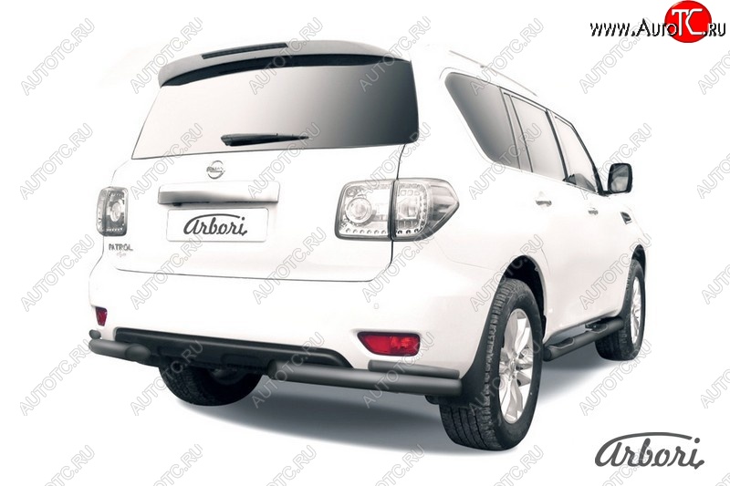 11 249 р. Защита заднего бампера Arbori (уголки, черная, 2 трубы d76 и 42 mm). Nissan Patrol 6 Y62 дорестайлинг (2010-2014)  с доставкой в г. Вологда