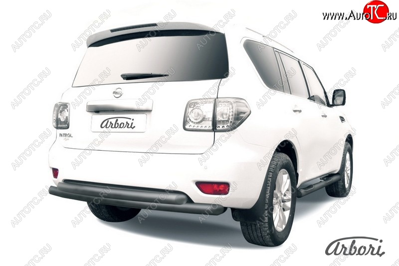 13 769 р. Защита заднего бампера Arbori (черная, 2 трубы d76 mm). Nissan Patrol 6 Y62 дорестайлинг (2010-2014)  с доставкой в г. Вологда