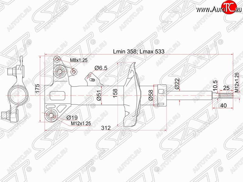 4 499 р. Левый амортизатор передний SAT Nissan Primera 3 универсал P12 (2002-2008)  с доставкой в г. Вологда
