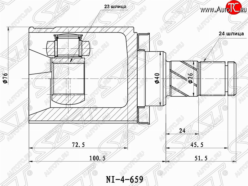 2 899 р. Правый шрус (внутренний) SAT (23*24*40 мм) Nissan Primera 3 универсал P12 (2002-2008)  с доставкой в г. Вологда