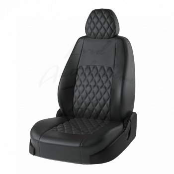 Чехлы для сидений Lord Autofashion Турин Ромб (экокожа) Nissan Qashqai 1 J10 рестайлинг (2010-2013) (Чёрный, вставка чёрная, строчка чёрная)