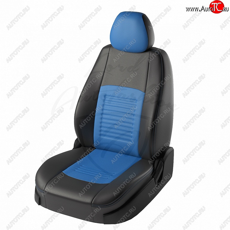 9 449 р. Чехлы для сидений Lord Autofashion Турин (экокожа) Nissan Qashqai 1 J10 рестайлинг (2010-2013) (Чёрный, вставка синяя)  с доставкой в г. Вологда