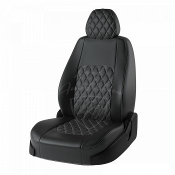 Чехлы для сидений Lord Autofashion Турин Ромб (экокожа) Nissan Qashqai 1 J10 рестайлинг (2010-2013) (Черный, вставка черная, строчка серая)