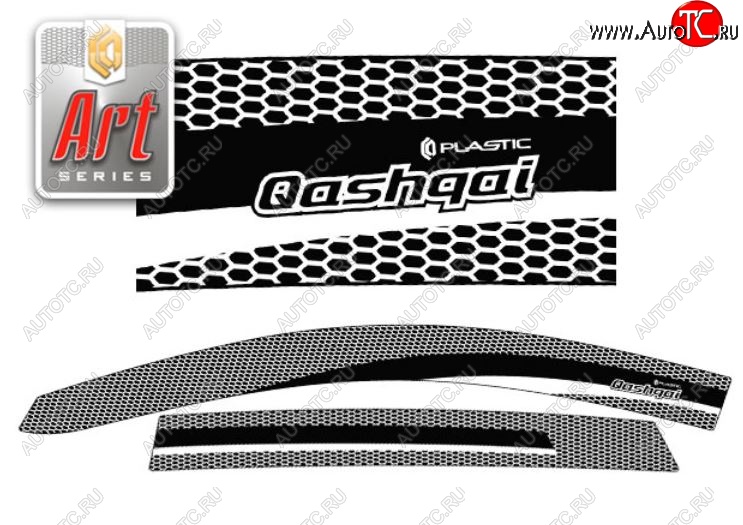 2 199 р. Дефлектора окон CA-Plastic  Nissan Qashqai  2 (2017-2022) J11 рестайлинг (Серия Art белая, Без хром.молдинга)  с доставкой в г. Вологда
