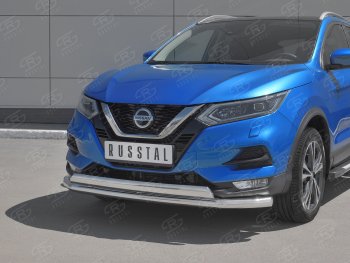 13 999 р. Защита переднего бампера (2 трубы Ø63 и 75х42 мм, нержавейка) Russtal Nissan Qashqai 2 J11 рестайлинг (2017-2022)  с доставкой в г. Вологда. Увеличить фотографию 2