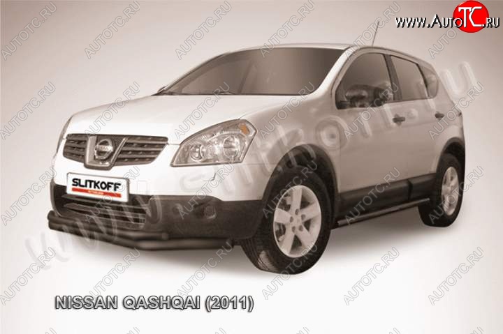 11 199 р. Защита переднего бампер Slitkoff Nissan Qashqai 1 J10 рестайлинг (2010-2013) (Цвет: серебристый)  с доставкой в г. Вологда
