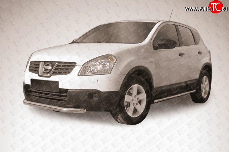 12 649 р. Защита переднего бампера из короткой трубы диаметром 57 мм Slitkoff Nissan Qashqai 1 J10 рестайлинг (2010-2013) (Цвет: нержавеющая полированная сталь)  с доставкой в г. Вологда
