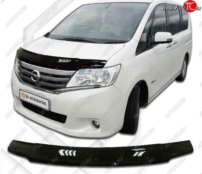 1 999 р. Дефлектор капота CA-Plastiс  Nissan Serena  C26 (2010-2013) минивэн дорестайлинг (Classic черный, Без надписи)  с доставкой в г. Вологда