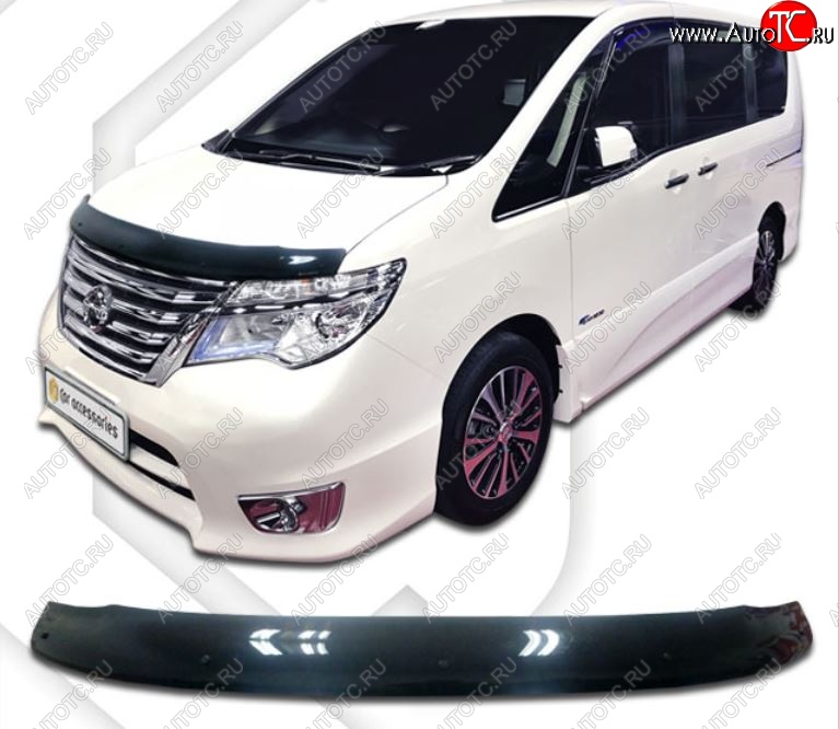 1 999 р. Дефлектор капота CA-Plastiс  Nissan Serena  C26 (2013-2016) минивэн рестайлинг (Classic черный, Без надписи)  с доставкой в г. Вологда