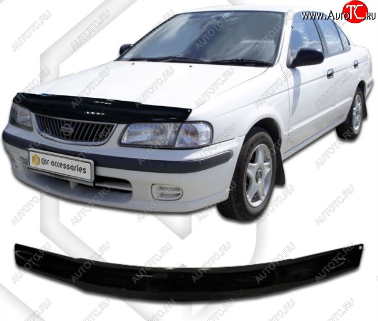 1 899 р. Дефлектор капота CA-Plastic  Nissan Sunny  B15 (1998-2004) (Classic черный, Без надписи)  с доставкой в г. Вологда