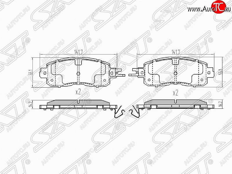 1 049 р. Колодки тормозные (передние) SAT Nissan Teana 3 L33 дорестайлинг (2014-2020)  с доставкой в г. Вологда