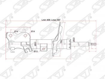 Левый амортизатор передний SAT Nissan Teana  1 J31 (2003-2005) дорестайлинг