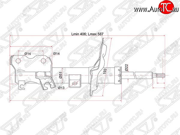 4 099 р. Левый амортизатор передний SAT  Nissan Teana  1 J31 (2003-2005) дорестайлинг  с доставкой в г. Вологда