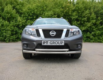 Защита переднего бампера двойная из труб d63/51 мм Petroil Tuning Nissan Terrano D10 дорестайлинг (2013-2016) (Нержавеющая полированная сталь)