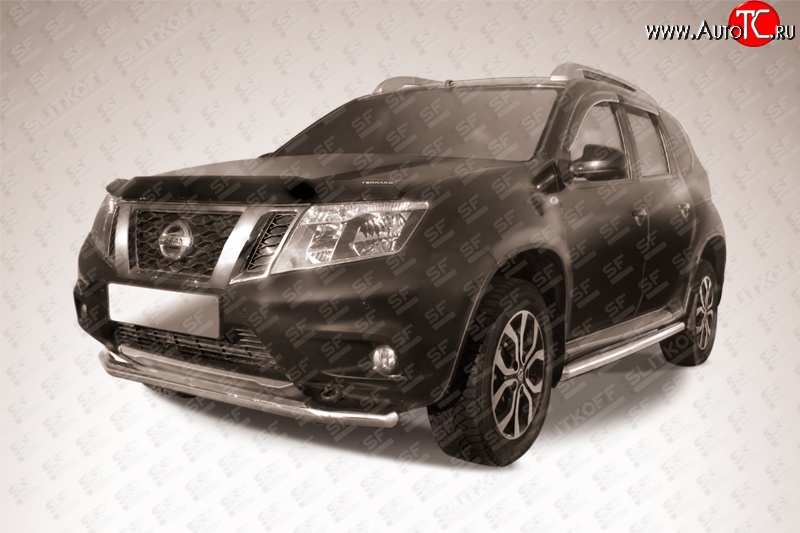 9 749 р. Одинарная защита переднего бампера из трубы диаметром 57 мм Slitkoff Nissan Terrano D10 рестайлинг (2016-2022) (Цвет: нержавеющая полированная сталь)  с доставкой в г. Вологда