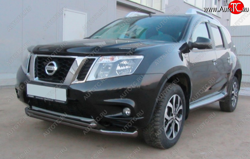7 849 р. Защита переднего бампера Slitkoff (Ø 57+Ø 42, двойная). Nissan Terrano D10 дорестайлинг (2013-2016) (Сталь с полимерным покрытием. Цвет: черный)  с доставкой в г. Вологда