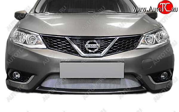 1 469 р. Защитная сетка радиатора Russtal Nissan Tiida 2 хэтчбек C13 дорестайлинг (2015-2016) (Чёрная)  с доставкой в г. Вологда