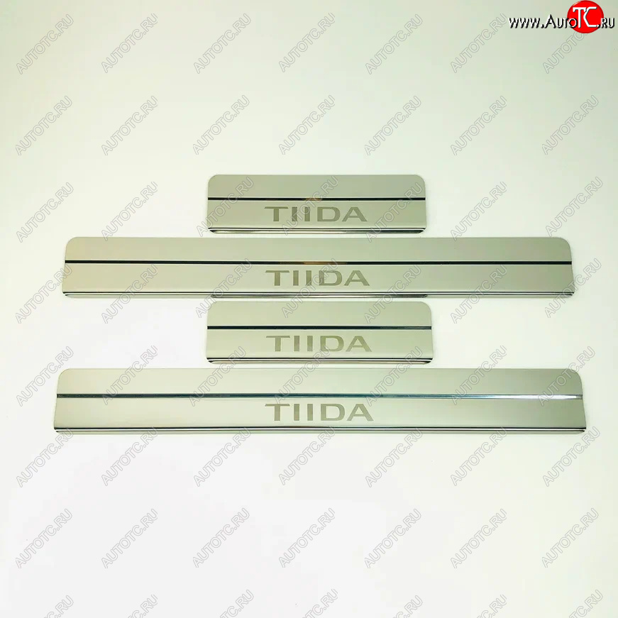 2 199 р. Накладки порожков салона INOX  Nissan Tiida  2 хэтчбек (2015-2016) C13 дорестайлинг (Нержавеющая сталь)  с доставкой в г. Вологда