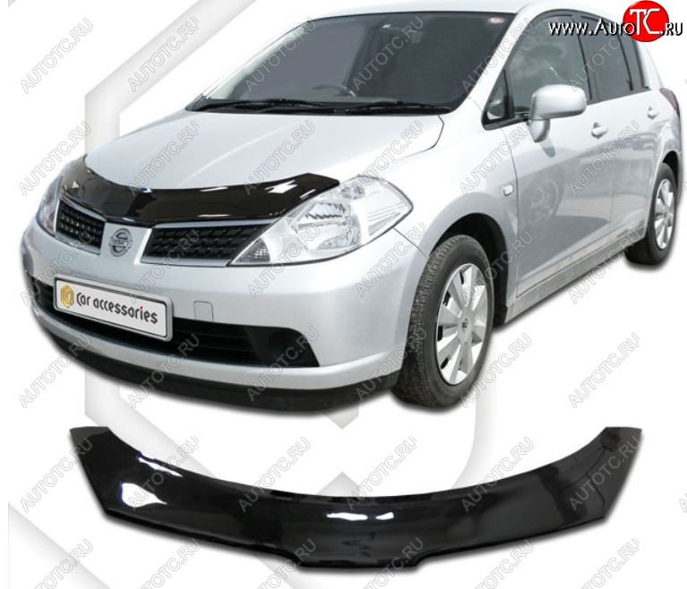 2 159 р. Дефлектор капота CA-Plastic Nissan Tiida 1 хэтчбэк C11 дорестайлинг, Япония (2004-2007) (серия Classic черный, Без надписи)  с доставкой в г. Вологда