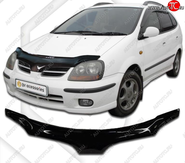 2 199 р. Дефлектор капота CA-Plastiс exclusive  Nissan Tino (1998-2003) V10 доресталийнг (Classic черный, Без надписи)  с доставкой в г. Вологда