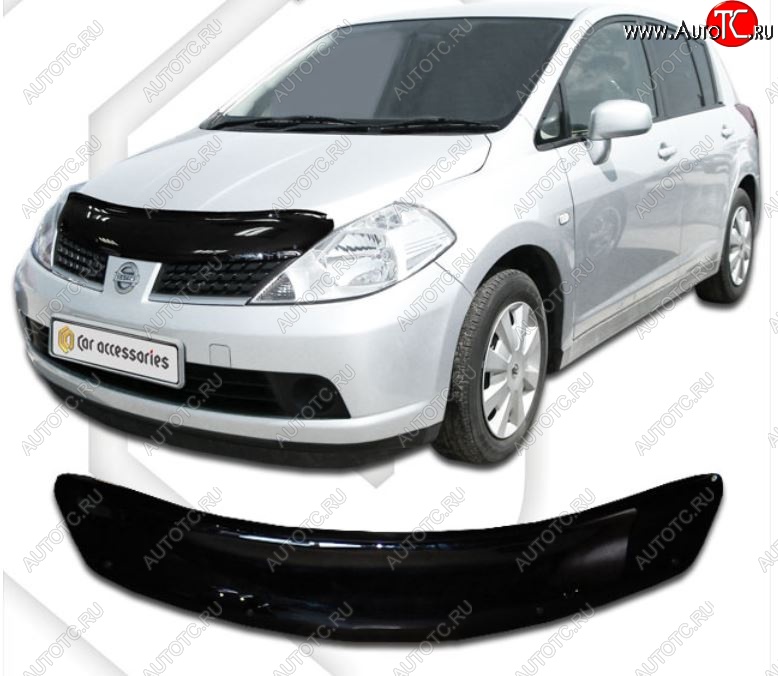 2 079 р. Дефлектор капота (левый руль) CA-Plastic Nissan Versa (2004-2013) (серия Classic черный, Без надписи)  с доставкой в г. Вологда