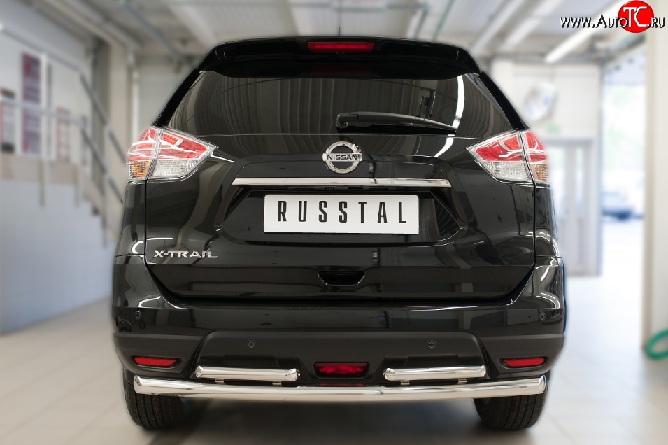 12 349 р. Защита заднего бампера (Ø63 и 42 мм, уголки, нержавейка) SLITKOFF Nissan X-trail 3 T32 рестайлинг (2017-2022)  с доставкой в г. Вологда
