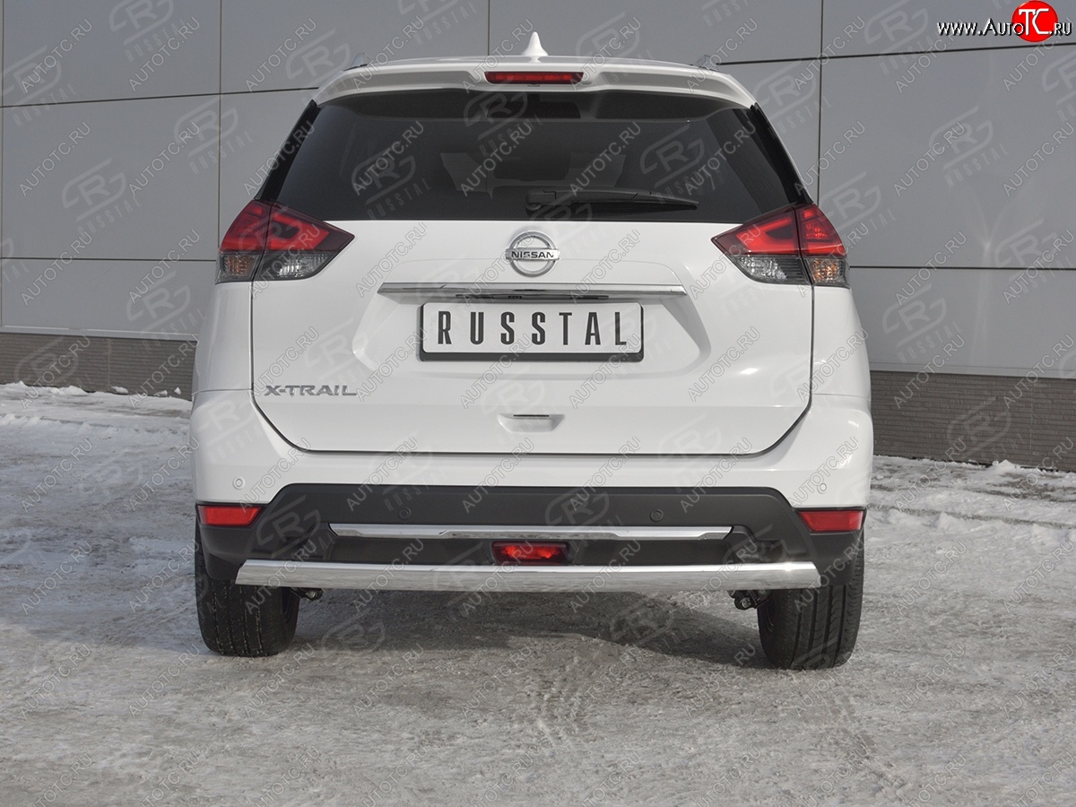 11 549 р. Защита заднего бампера (Ø75x42 мм, нержавейка) Russtal Nissan X-trail 3 T32 рестайлинг (2017-2022)  с доставкой в г. Вологда