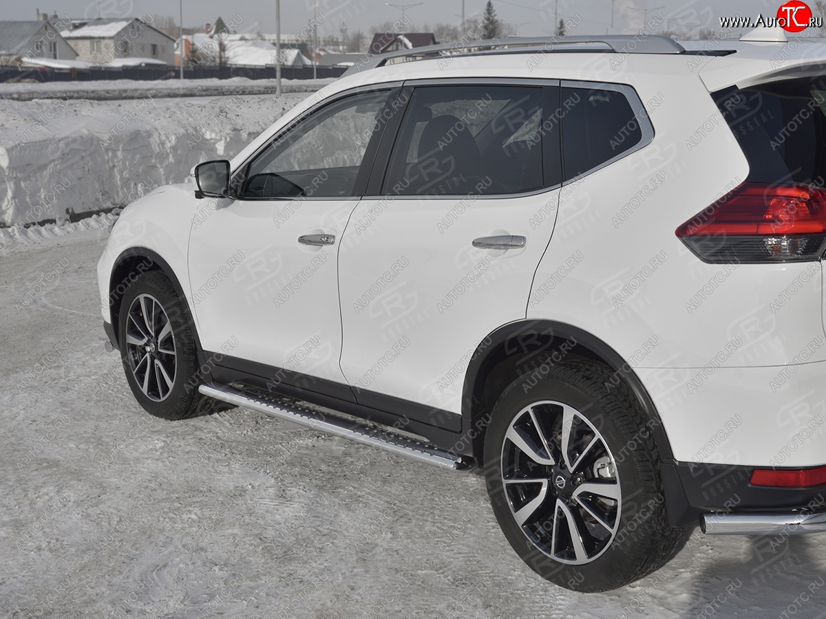19 399 р. Защита порогов (Ø120x60 мм, нержавейка) Russtal Nissan X-trail 3 T32 рестайлинг (2017-2022)  с доставкой в г. Вологда