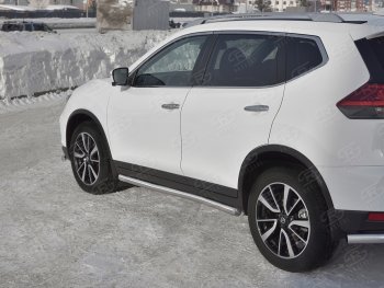 Защита порогов (Ø63 мм, нержавейка) SLITKOFF Nissan X-trail 3 T32 рестайлинг (2017-2022) (Вариант 3)