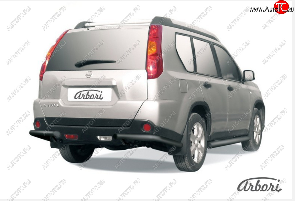 5 399 р. Защита заднего бампера (уголки, D57 мм) Nissan X-trail 2 T31 дорестайлинг (2007-2011) (Цвет: черный)  с доставкой в г. Вологда