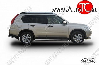 12 509 р. Защита штатных порогов Arbori (нержавейка, d76 mm). Nissan X-trail 2 T31 дорестайлинг (2007-2011)  с доставкой в г. Вологда