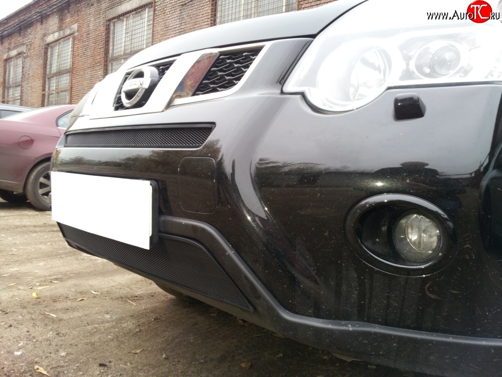 1 469 р. Нижняя сетка на бампер Russtal Nissan X-trail 2 T31 рестайлинг (2010-2015) (черная)  с доставкой в г. Вологда