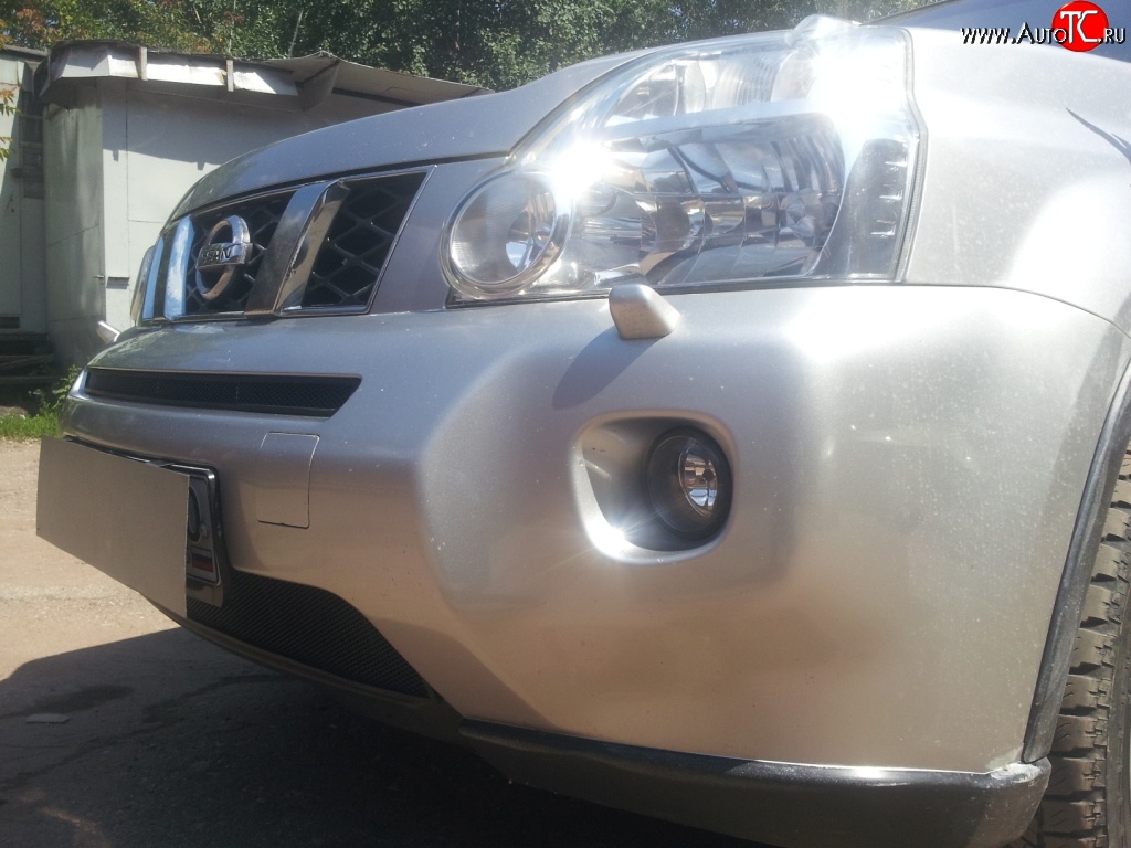 2 099 р. Нижняя сетка на бампер Russtal (черная) Nissan X-trail 2 T31 дорестайлинг (2007-2011)  с доставкой в г. Вологда