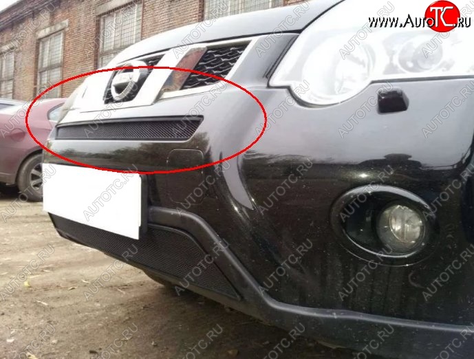 1 229 р. Сетка в решетку радиатора Russtal Nissan X-trail 2 T31 рестайлинг (2010-2015) (черная)  с доставкой в г. Вологда