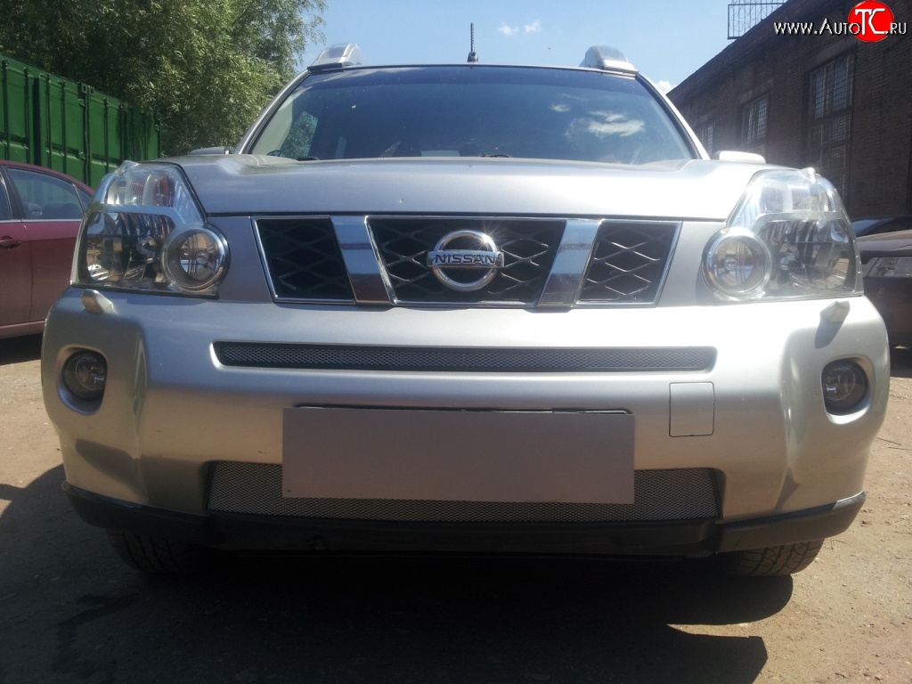 1 539 р. Нижняя сетка на бампер Russtal (хром) Nissan X-trail 2 T31 дорестайлинг (2007-2011)  с доставкой в г. Вологда