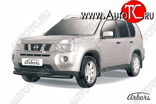 10 889 р. Защита заднего бампера Arbori (черная, 2 трубы d76 и 57 mm). Nissan X-trail 2 T31 дорестайлинг (2007-2011)  с доставкой в г. Вологда