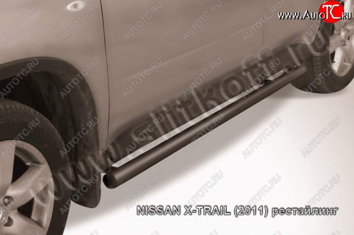 9 899 р. Защита порогов Slitkoff Nissan X-trail 2 T31 дорестайлинг (2007-2011) (Цвет: серебристый)  с доставкой в г. Вологда