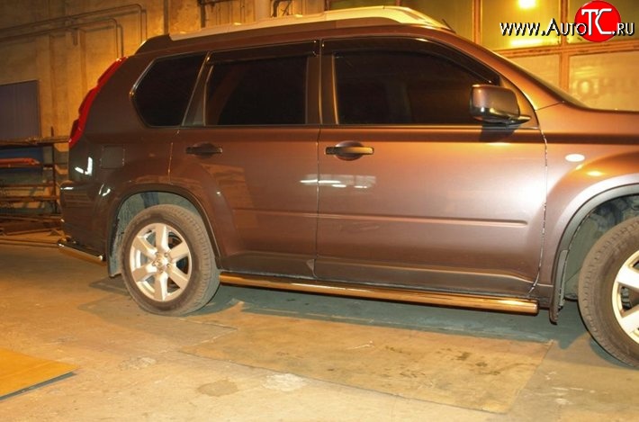 11 299 р. Защита порогов d63 мм Металл Дизайн Nissan X-trail 2 T31 дорестайлинг (2007-2011) (полированная нержавейка)  с доставкой в г. Вологда