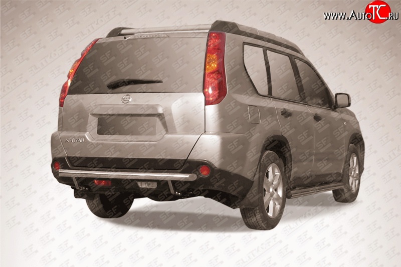8 999 р. Одинарная защита заднего бампера из трубы диаметром 57 мм Slitkoff Nissan X-trail 2 T31 дорестайлинг (2007-2011) (Цвет: нержавеющая полированная сталь)  с доставкой в г. Вологда
