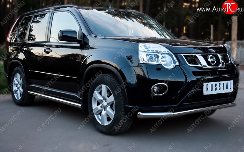15 899 р. Защита переднего бампера (Ø76 мм, нержавейка) SLITKOFF Nissan X-trail 2 T31 рестайлинг (2010-2015)  с доставкой в г. Вологда