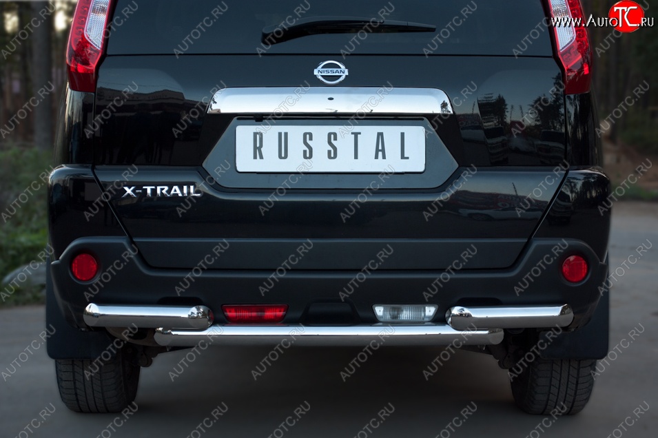16 599 р. Защита заднего бампера (2 трубы Ø63, нержавейка) SLITKOFF Nissan X-trail 2 T31 рестайлинг (2010-2015)  с доставкой в г. Вологда