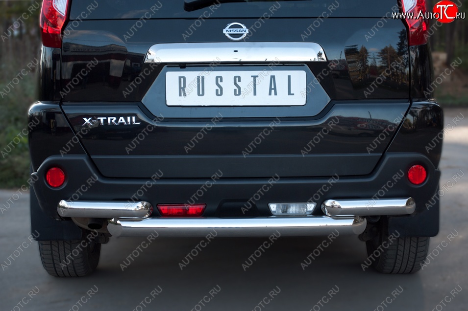 15 699 р. Защита заднего бампера (2 трубы Ø76, нержавейка) SLITKOFF Nissan X-trail 2 T31 рестайлинг (2010-2015)  с доставкой в г. Вологда