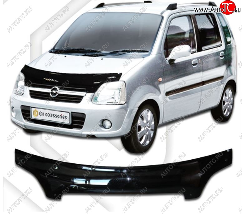 2 199 р. Дефлектор капота CA-Plastic Opel Agila A (2000-2007) (Classic черный, Без надписи)  с доставкой в г. Вологда