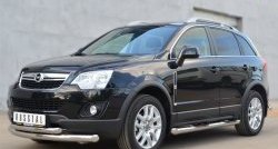 14 449 р. Защита порогов с пластиковыми вставками для ног из круглой трубы диаметром 76 мм Russtal Opel Antara рестайлинг (2010-2015) (Защита порогов с со скосами на торцах (вариант 1))  с доставкой в г. Вологда. Увеличить фотографию 4