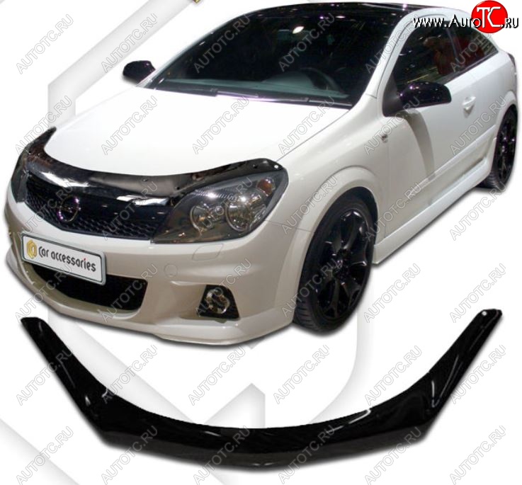 2 159 р. Дефлектор капота CA-Plastic  Opel Astra  H GTC (2004-2011) хэтчбек 3 дв. дорестайлинг, хэтчбек 3 дв. рестайлинг (серия Classic черный, Без надписи)  с доставкой в г. Вологда