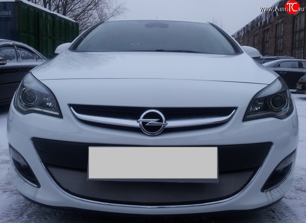 1 539 р. Сетка на бампер Russtal (хром) Opel Astra J хэтчбек 5 дв.  рестайлинг (2012-2017)  с доставкой в г. Вологда