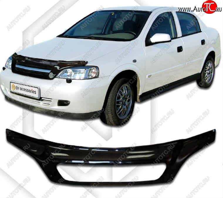 2 199 р. Дефлектор капота CA-Plastic Opel Astra G седан (1998-2005) (Classic черный, Без надписи)  с доставкой в г. Вологда