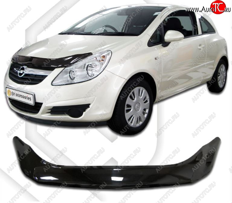 2 199 р. Дефлектор капота CA-Plastiс  Opel Corsa  D (2006-2010) дорестайлинг, хэтчбэк 3 дв. (Classic черный, Без надписи)  с доставкой в г. Вологда