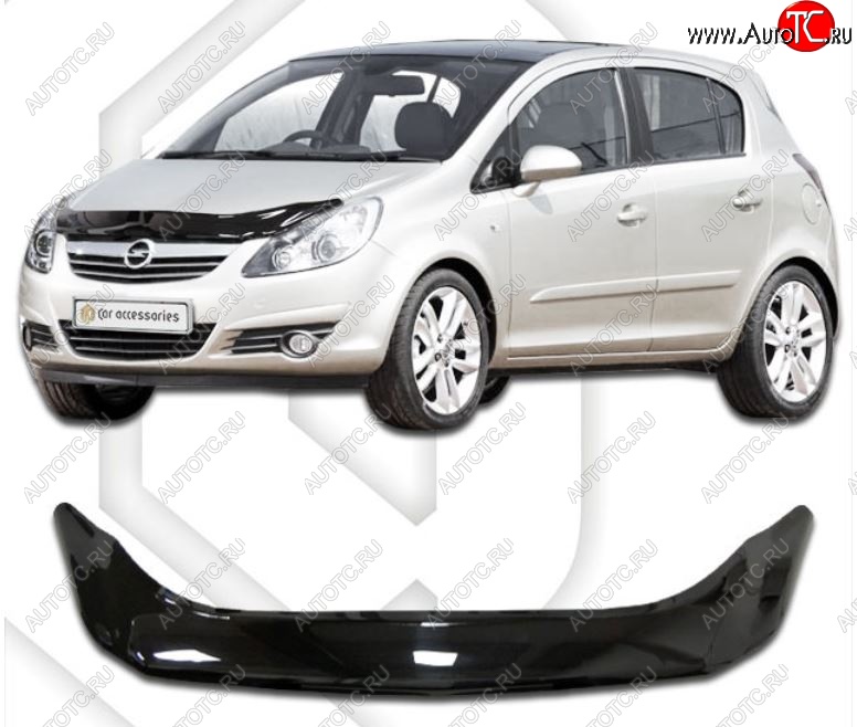 2 199 р. Дефлектор капота CA-Plastiс  Opel Corsa  D (2006-2010)   дорестайлинг, хэтчбэк 5 дв. (Classic черный, Без надписи)  с доставкой в г. Вологда